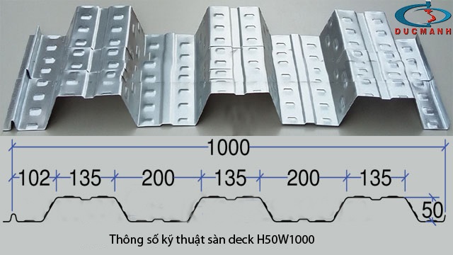 bảng tra thông số kỹ thuật của sàn deck h50w1000